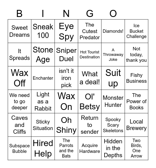 Minecraft Achievement Game Bingo Card