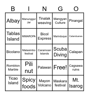 MIMAROPA & BICOL REGION Bingo Card