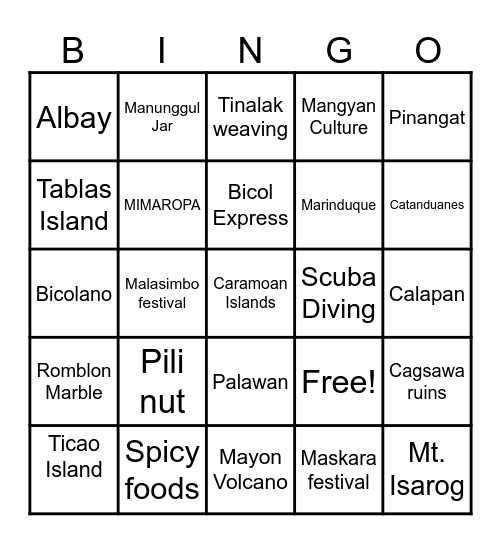 MIMAROPA & BICOL REGION Bingo Card