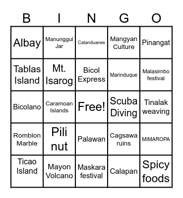 MIMAROPA & BICOL REGION Bingo Card