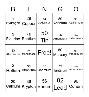 SCIENCE BINGO Card