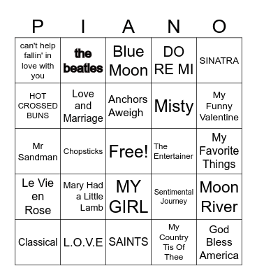 Piano By Steven Bingo! Bingo Card