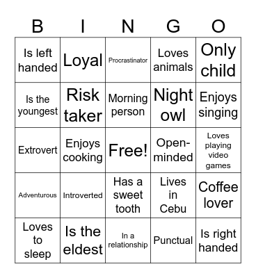 Match & Mingle Bingo Card