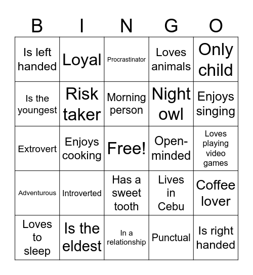 Match & Mingle Bingo Card