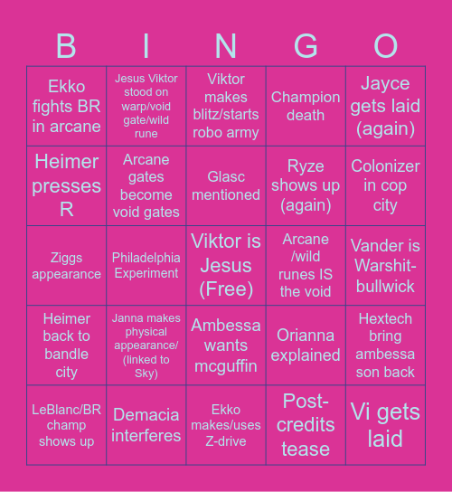 Arcane s2 Bingo Card