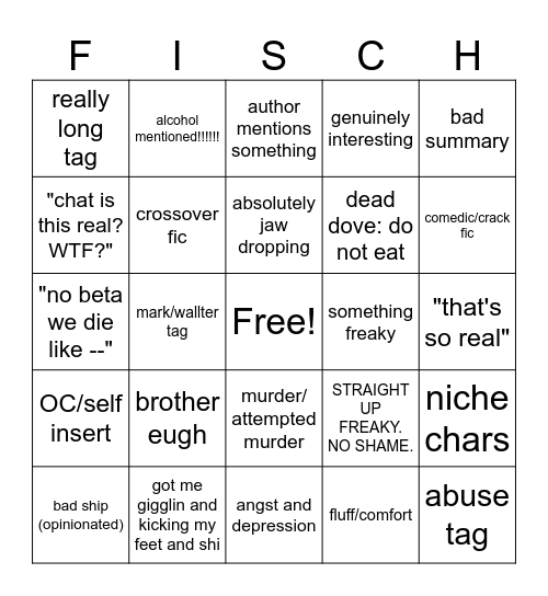 AO3 Pics Bingo Card