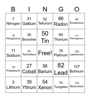 SCIENCE- ELEMENT Bingo Card