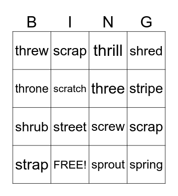 3 letter blends Bingo Card