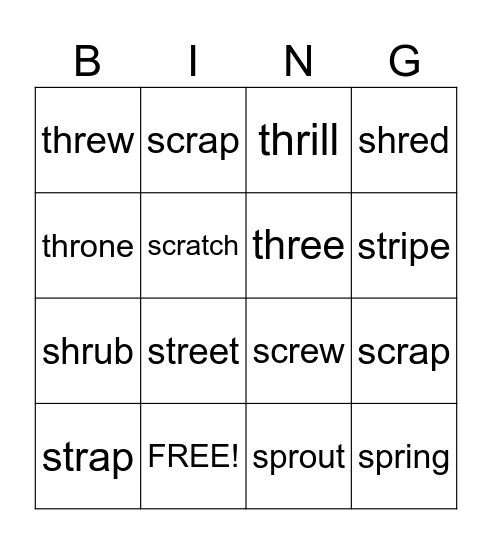 3 letter blends Bingo Card
