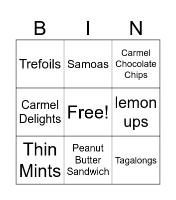 Girl Scout Cookie Bingo Card