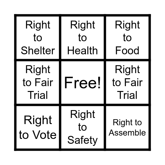 HUMAN RIGHTS BINGO Card