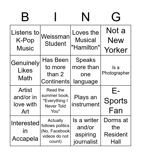 Human Bingo Card