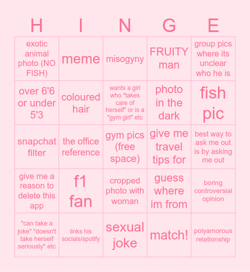 HINGE BINGOOOOOO Bingo Card