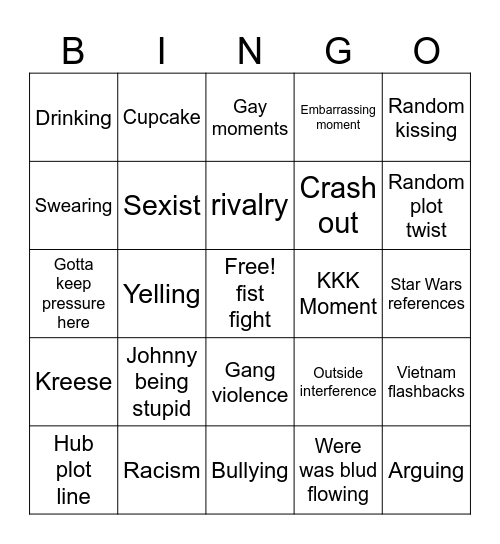 Cobra Kai Bingo Card