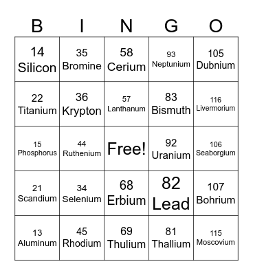 SCIENCE-ELEMENT Bingo Card