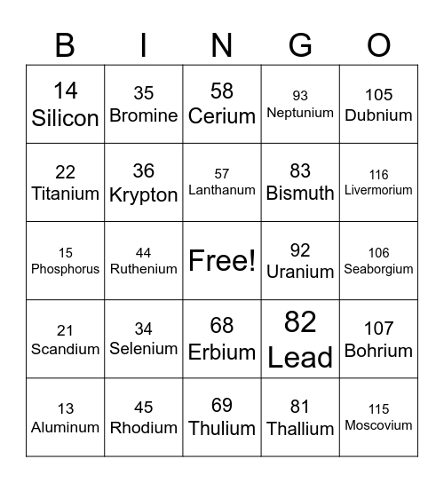 SCIENCE-ELEMENT Bingo Card