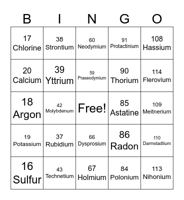 SCIENCE-ELEMENT Bingo Card