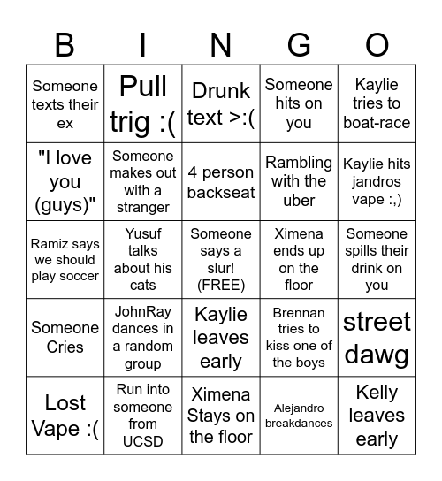 Going to town Bingo Card