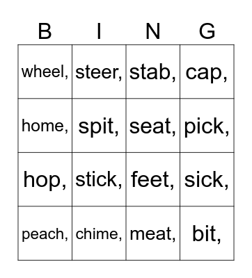 Phonics Bingo Card