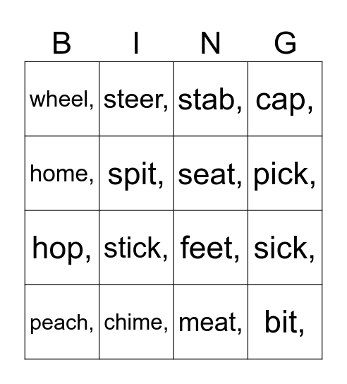 Phonics Bingo Card