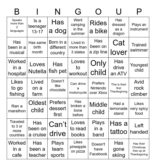 Friendsgiving Bingo Card