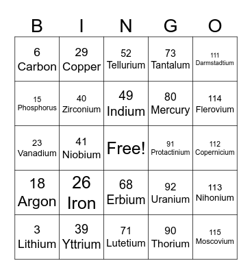 SCIENCE-ELEMENT Bingo Card