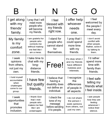 INCLUSIVE COMMUNITY Bingo Card