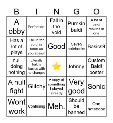 Baldis basics maker 2 Random Category Bingo! Bingo Card