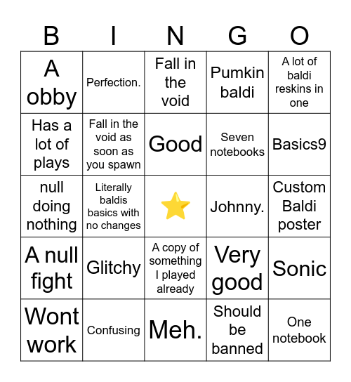 Baldis basics maker 2 Random Category Bingo! Bingo Card