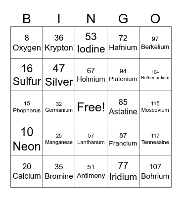 SCIENCE-ELEMENT Bingo Card