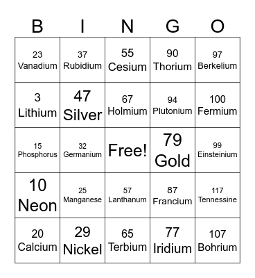 SCIENCE-ELEMENT Bingo Card