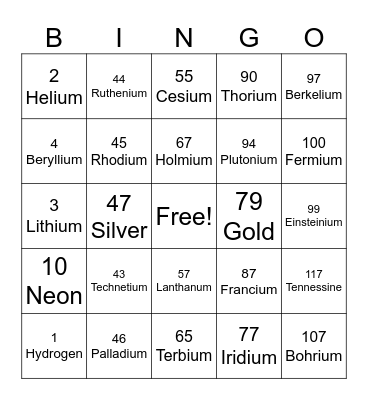 SCIENCE-ELEMENT Bingo Card