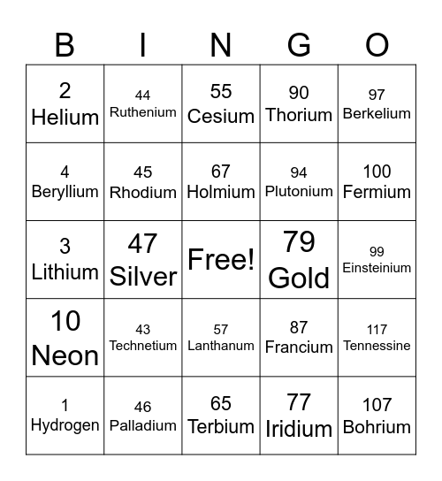 SCIENCE-ELEMENT Bingo Card