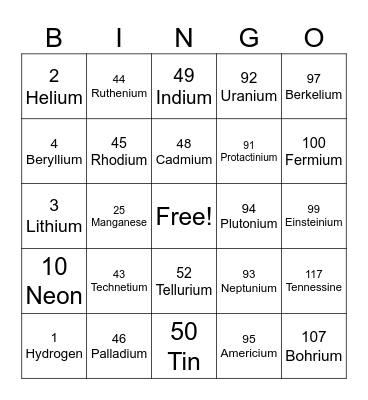 SCIENCE-ELEMENT Bingo Card