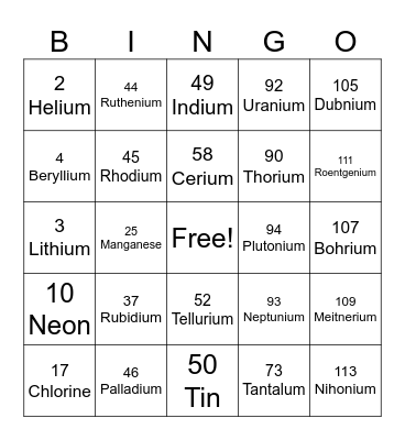 SCIENCE-ELEMENT Bingo Card