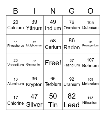 SCIENCE-ELEMENT Bingo Card