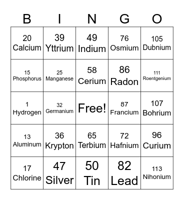 SCIENCE-ELEMENT Bingo Card