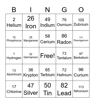 SCIENCE-ELEMENT Bingo Card