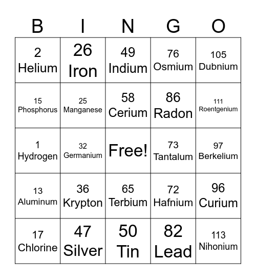 SCIENCE-ELEMENT Bingo Card