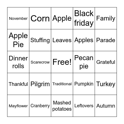 Thanksgiving Bingo Card