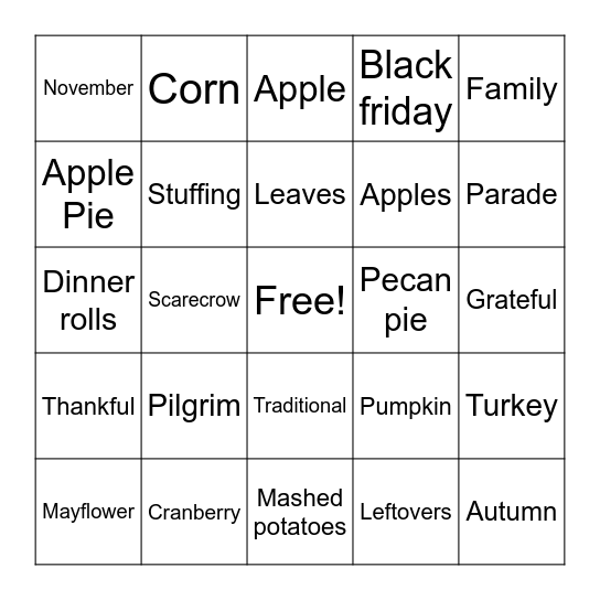 Thanksgiving Bingo Card