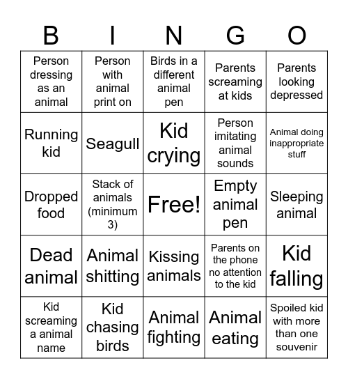 Zoo Bingo Card