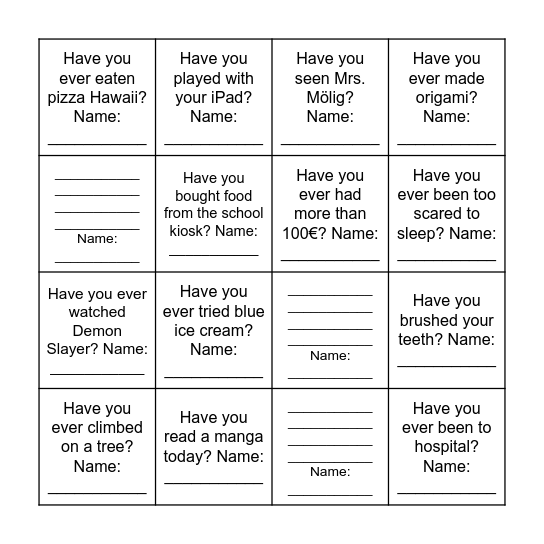 Has class 6b had hidden talents? Bingo Card