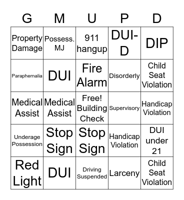 Patrol Bingo Card