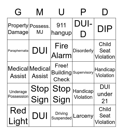 Patrol Bingo Card