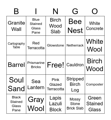 Minecraft bingo Card