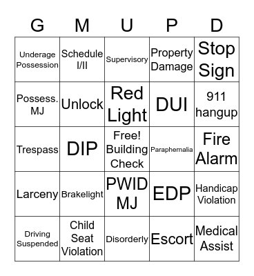 Patrol Bingo Card