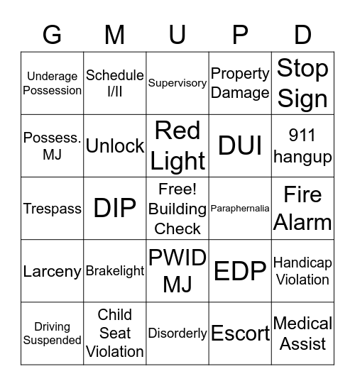 Patrol Bingo Card