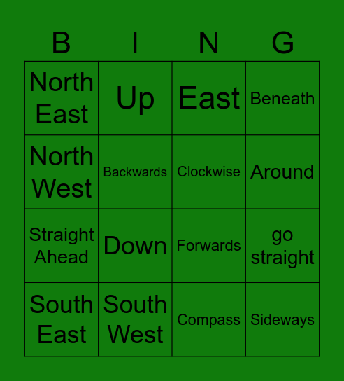 Bingeo- Directions Bingo Card