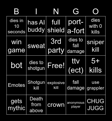 Fortnite Bingo Card